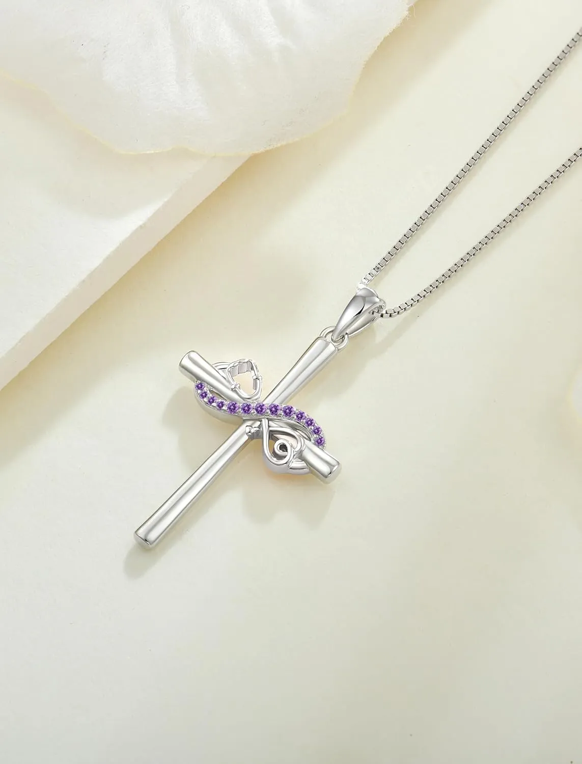 STARCHENIE Women's Stethoscope Cross Necklace Sterling Silver Infinity Cross Pendant Nurse Doctor Jewelry Graduation Gift for Medical Student
