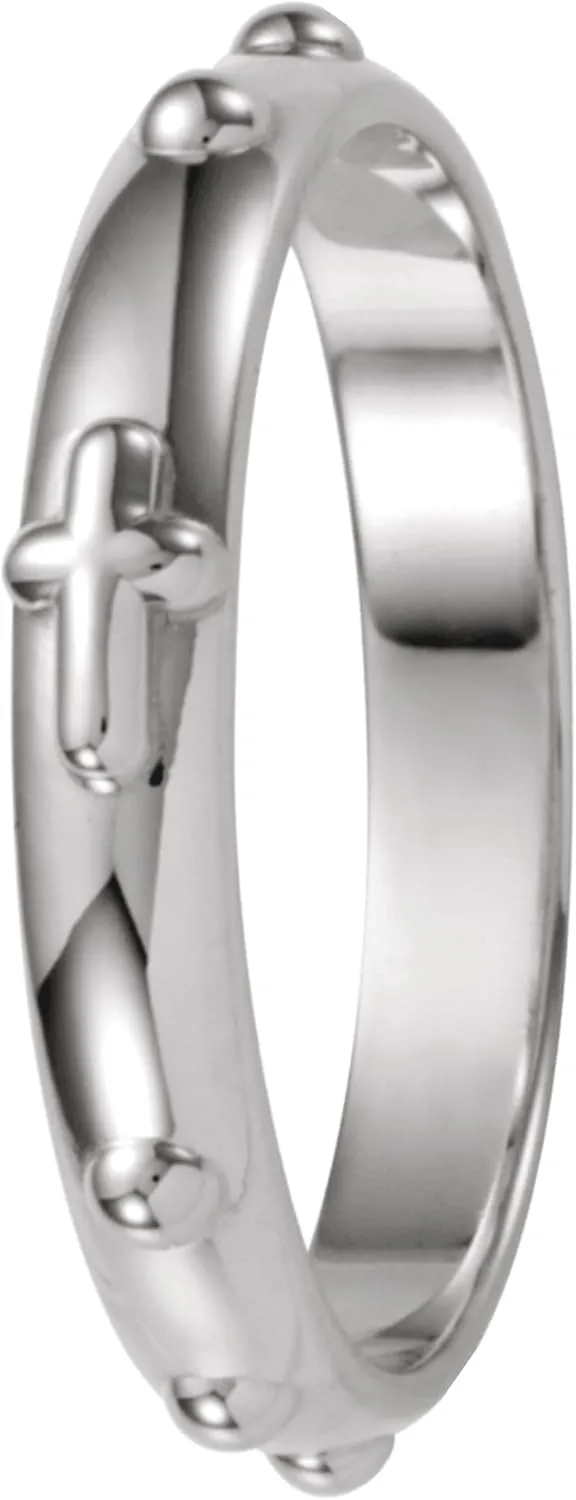 Sterling Silver Band Rosary Ring, Sizes 4 to 12