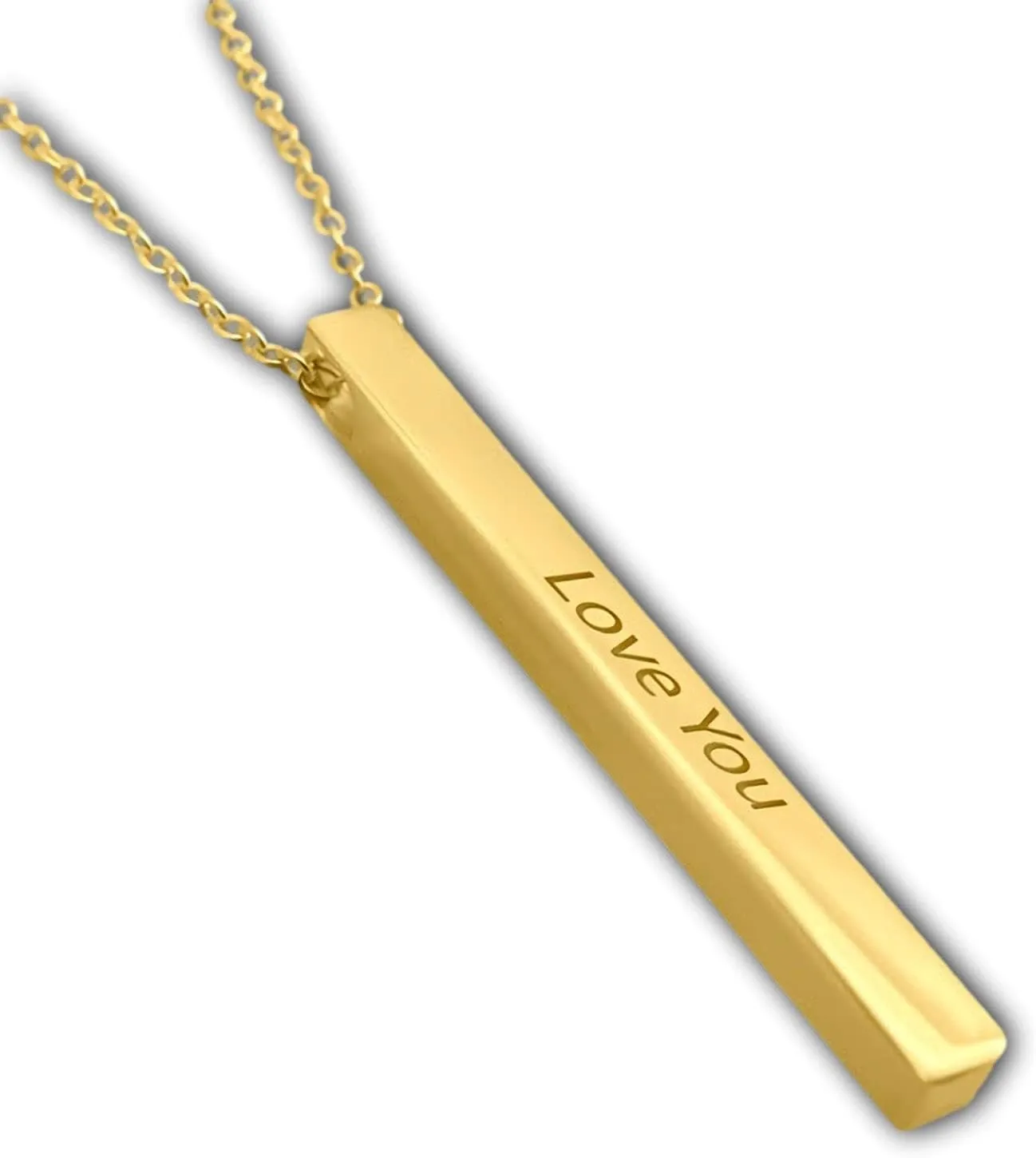 Sterling Silver Bar Necklace Personalized for Men Engraved 4-Sided Vertical 3D Pendant- Nameplate Custom Made Text
