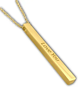 Sterling Silver Bar Necklace Personalized for Men Engraved 4-Sided Vertical 3D Pendant- Nameplate Custom Made Text