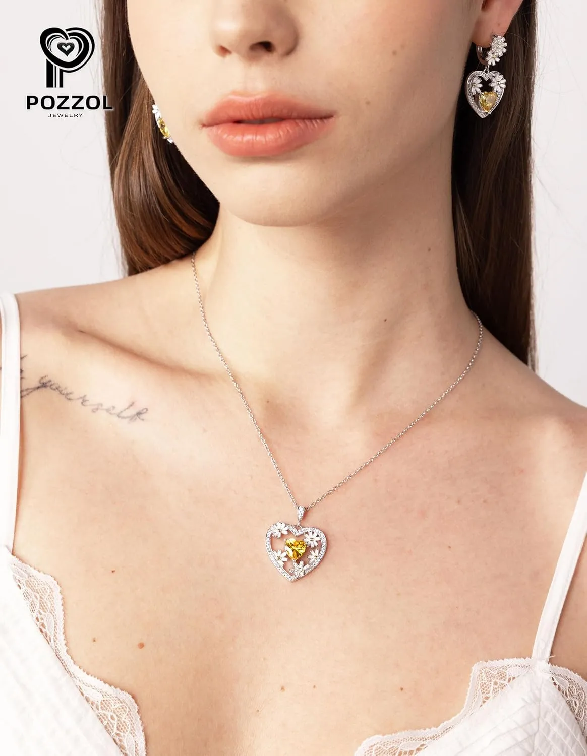 Sterling Silver Daisy Necklace for Women - Birth Flower Necklace Gift for Friend Wife Sister for Birthday Mother's Day anniversaries Christmas Chain Length 182"