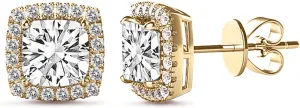 Sterling Silver Halo Square Cubic Zirconia Stud Earrings for Women