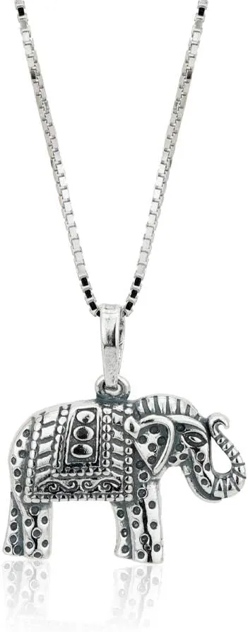 Sterling Silver Jewelry - Rhodium Plated with 925 Stamp - Elephant Charm Pendant Necklace - Elegant Handcrafted Necklace for Women - Chain 18" Long   2" Extender