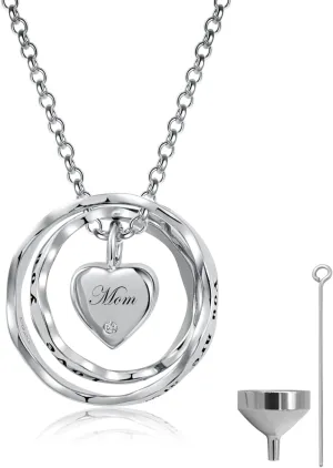 Sterling Silver Keepsake Cremation Jewelry Pendant Eternity Urn Necklace for Ashes - Double Rings Urns Necklaces You Are Always In My Heart I Love You Forever