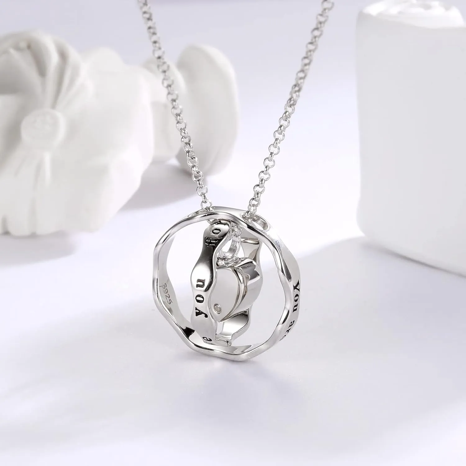 Sterling Silver Keepsake Cremation Jewelry Pendant Eternity Urn Necklace for Ashes - Double Rings Urns Necklaces You Are Always In My Heart I Love You Forever