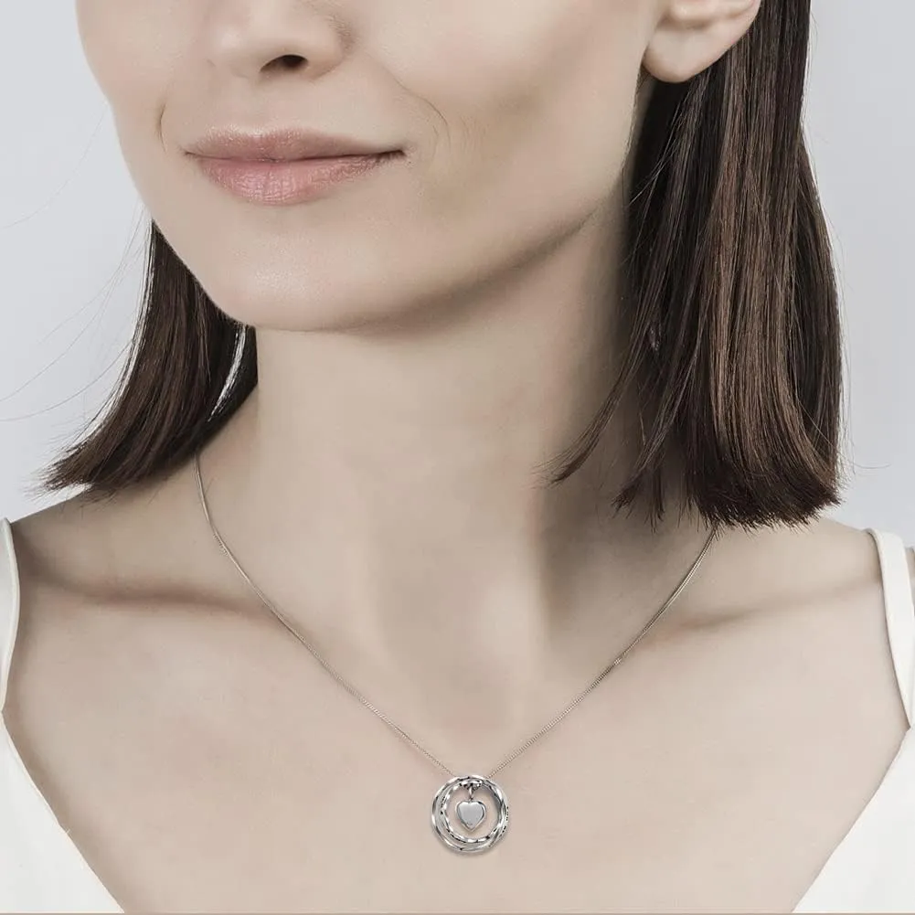 Sterling Silver Keepsake Cremation Jewelry Pendant Eternity Urn Necklace for Ashes - Double Rings Urns Necklaces You Are Always In My Heart I Love You Forever