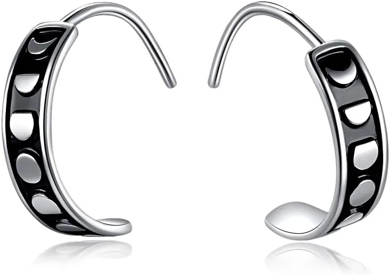 Sterling Silver Moon Earring Cuffs, S925 Silver Moon Phase Clawler Cuff Earrings for Women, Hypoallergenic Vintage Moon Jewelry with Gift Box Card