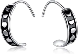 Sterling Silver Moon Earring Cuffs, S925 Silver Moon Phase Clawler Cuff Earrings for Women, Hypoallergenic Vintage Moon Jewelry with Gift Box Card