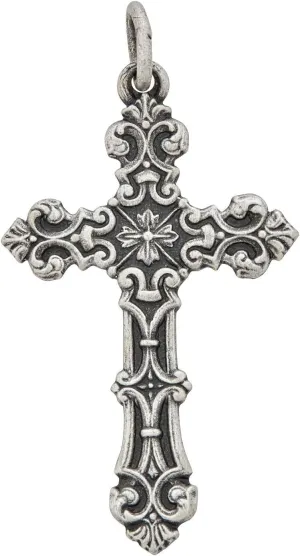 Sterling Silver Rhodium Oxidized Antique Filigree Cross Pendant
