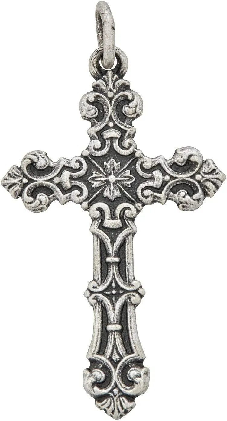 Sterling Silver Rhodium Oxidized Antique Filigree Cross Pendant