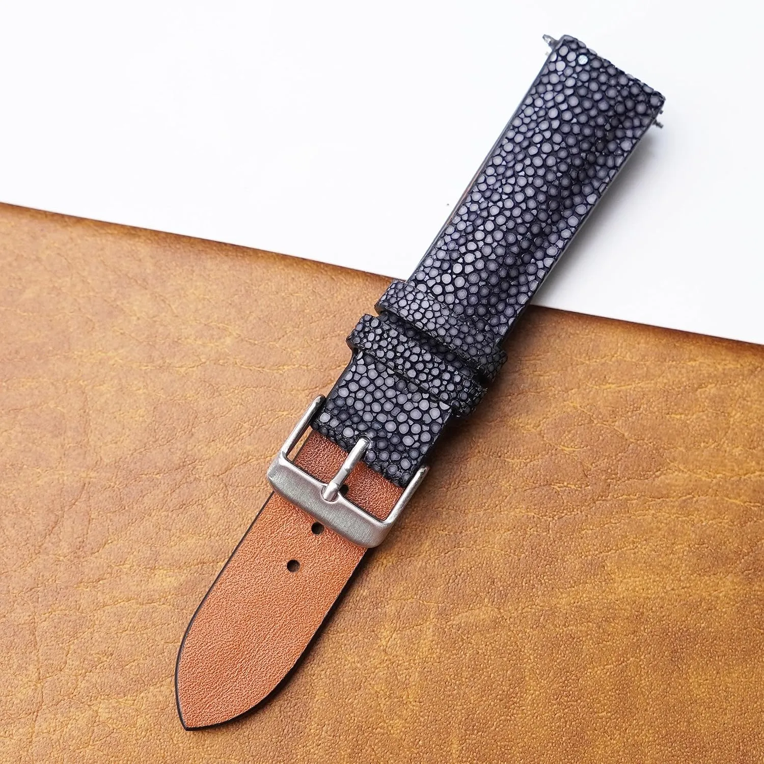 Stingray Leather Watch Bands Men Handmade Replacement Wrist Watch Straps Vintage Extra Soft Exotic Leather Strap Gift for Him 18mm 19mm 20mm 21mm 22mm