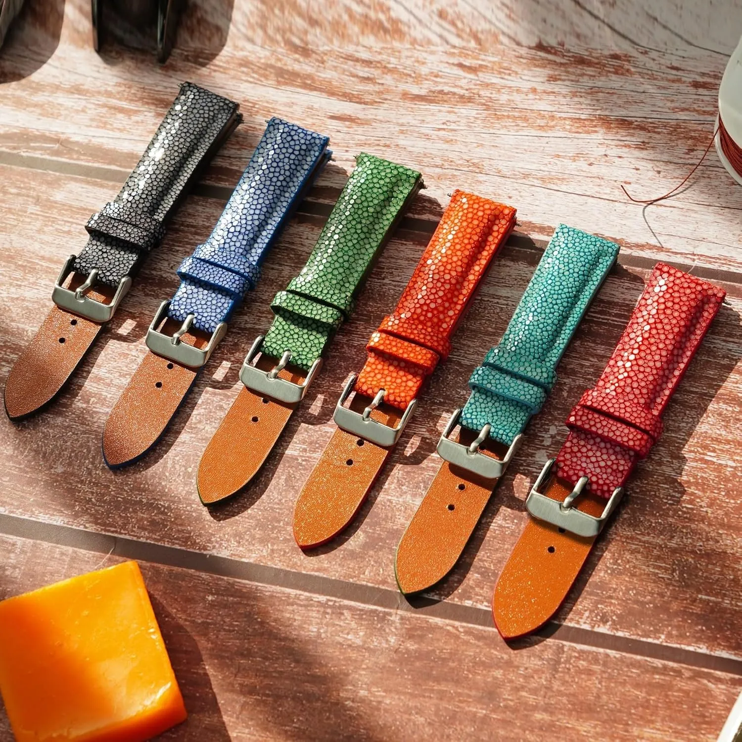 Stingray Leather Watch Bands Men Handmade Replacement Wrist Watch Straps Vintage Extra Soft Exotic Leather Strap Gift for Him 18mm 19mm 20mm 21mm 22mm