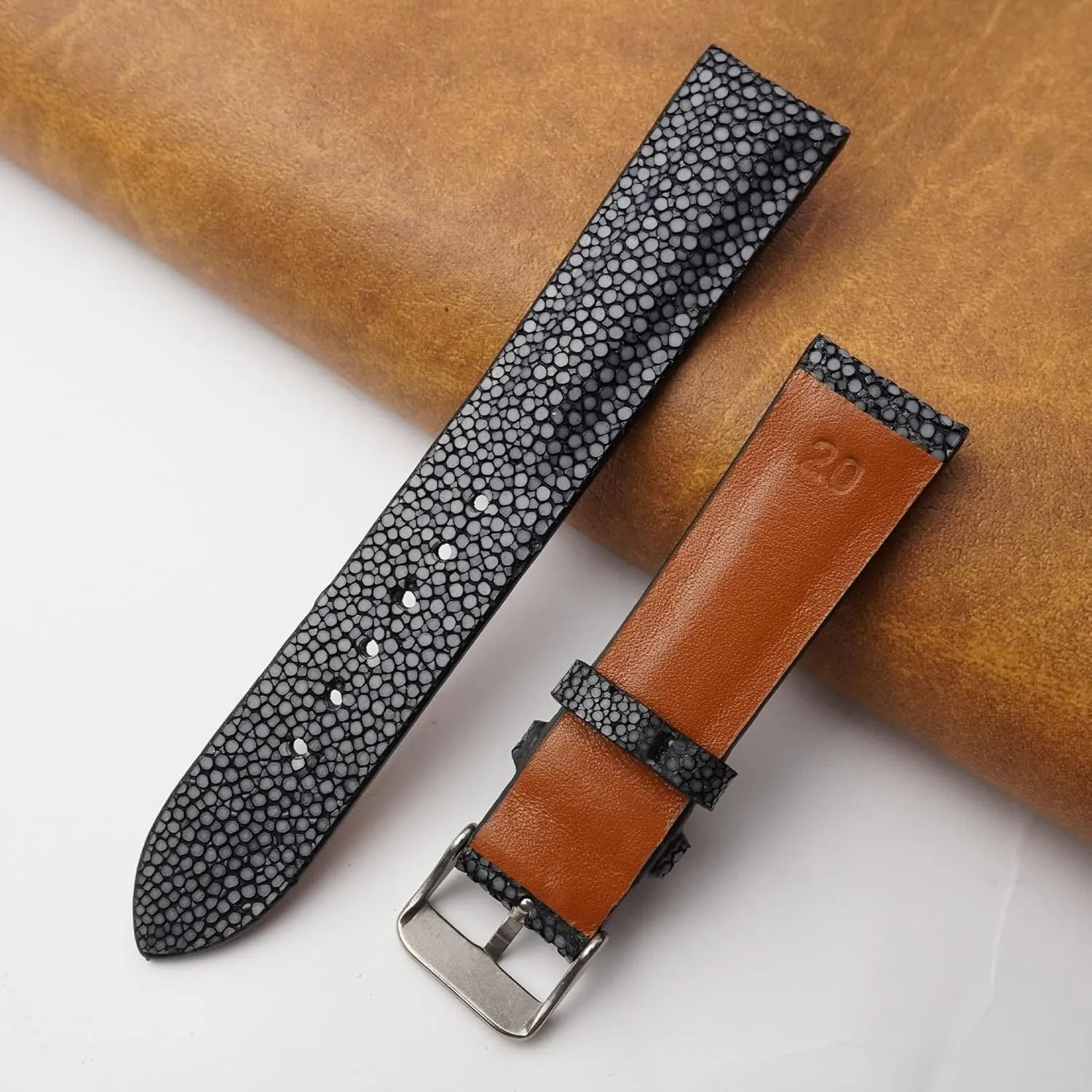 Stingray Leather Watch Bands Men Handmade Replacement Wrist Watch Straps Vintage Extra Soft Exotic Leather Strap Gift for Him 18mm 19mm 20mm 21mm 22mm