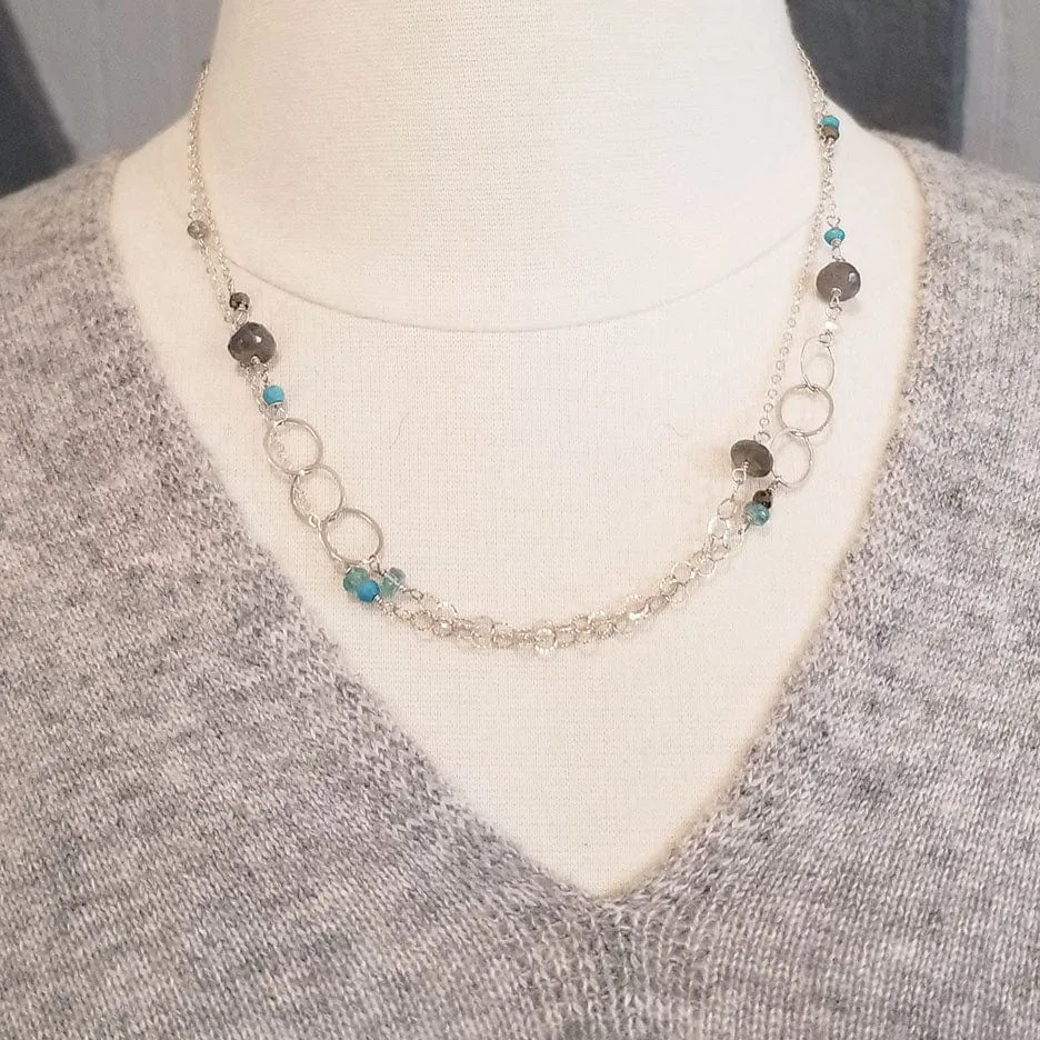 Stone Mix Long Chain Necklace