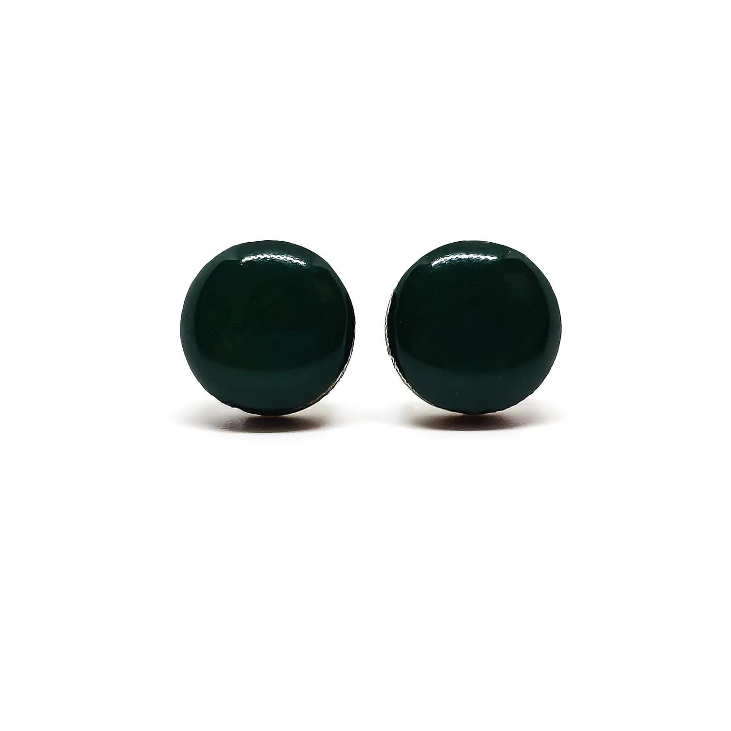Stud Earrings Set, Forest Green 10 mm Round Stud Earrings, Handmade, for Women Girls Men, Stainless Steel Posts for Sensitive Ears, Lightweight Color Dot earrings by Candi Cove Designs