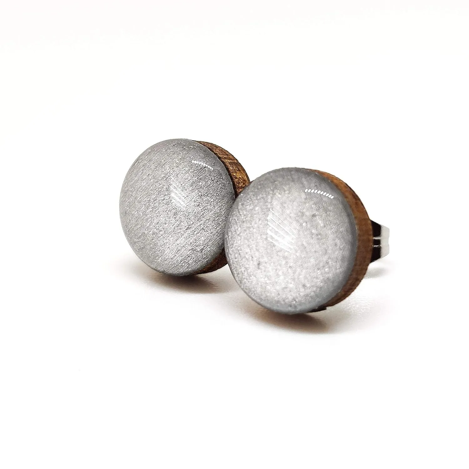 Stud Earrings, Shimmer, 10 mm, Handmade, Stainless Steel Posts for Sensitive Ears Stud for Women Men Girls (Silver Shimmer)