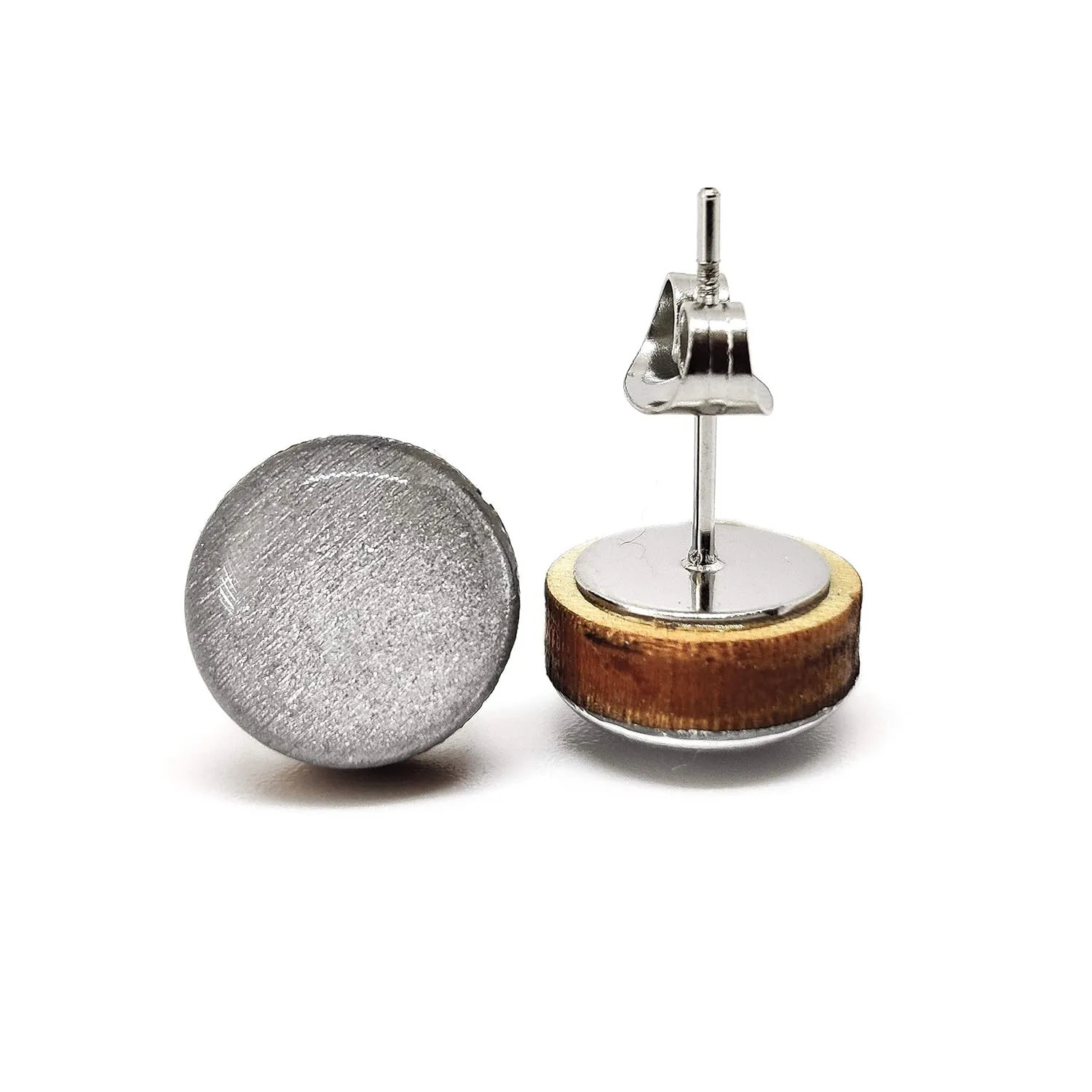 Stud Earrings, Shimmer, 10 mm, Handmade, Stainless Steel Posts for Sensitive Ears Stud for Women Men Girls (Silver Shimmer)