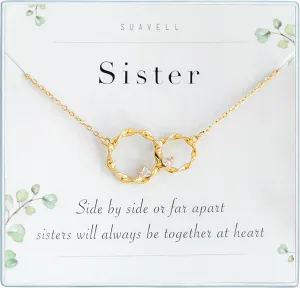 Suavell Sister Necklace - Sterling Silver Interlocking Double Circle Necklace - Birthday Gift for Sister - Maid of Honor Gift
