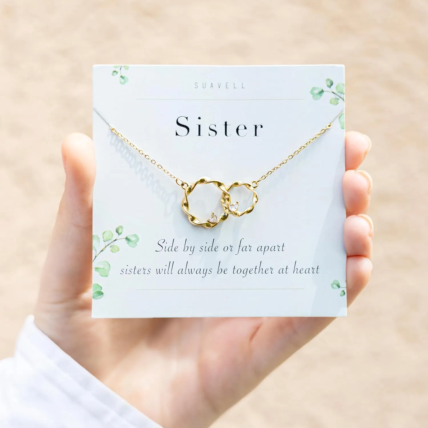 Suavell Sister Necklace - Sterling Silver Interlocking Double Circle Necklace - Birthday Gift for Sister - Maid of Honor Gift