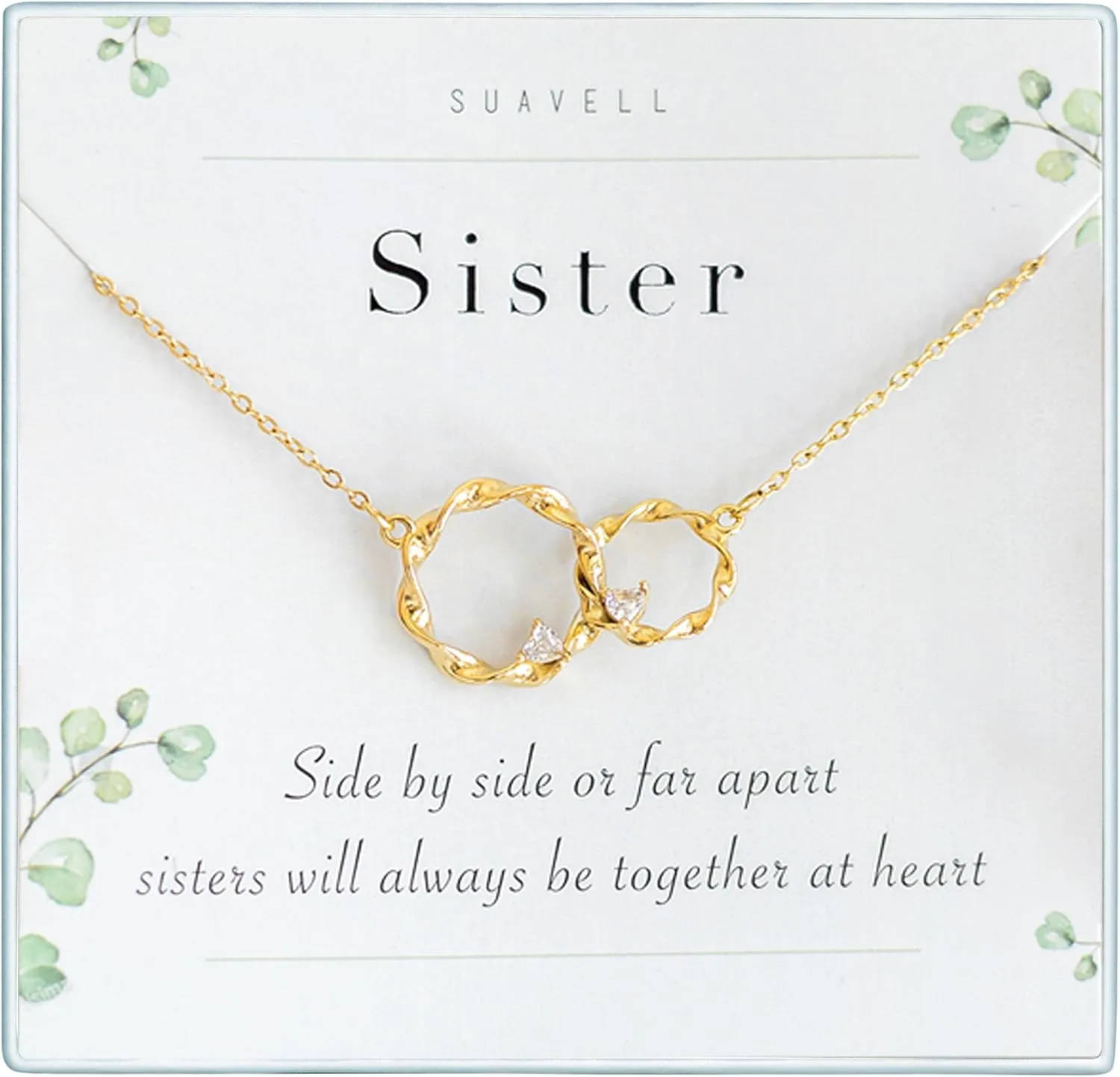 Suavell Sister Necklace - Sterling Silver Interlocking Double Circle Necklace - Birthday Gift for Sister - Maid of Honor Gift