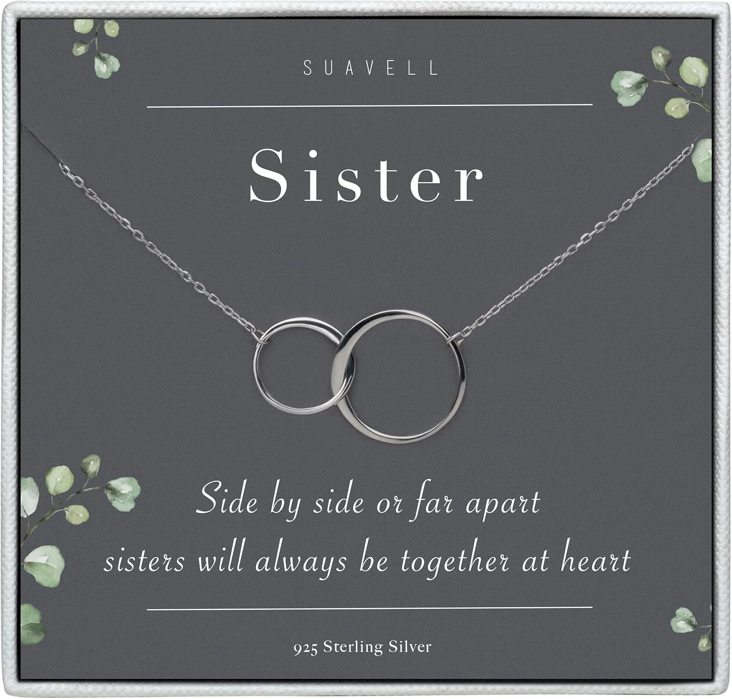 Suavell Sister Necklace - Sterling Silver Interlocking Double Circle Necklace - Birthday Gift for Sister - Maid of Honor Gift