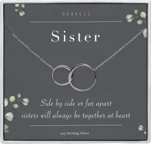 Suavell Sister Necklace - Sterling Silver Interlocking Double Circle Necklace - Birthday Gift for Sister - Maid of Honor Gift