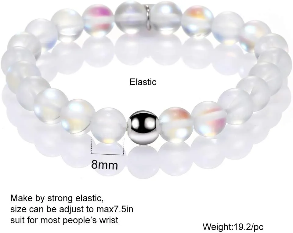 SUMMER LOVE 8MM Mystic Mermaid Glass Beaded Stretch Bracelet Shimmer Beads Glowing Aura Charm Beaded Couples Bracelets for Women