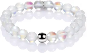 SUMMER LOVE 8MM Mystic Mermaid Glass Beaded Stretch Bracelet Shimmer Beads Glowing Aura Charm Beaded Couples Bracelets for Women