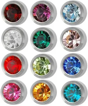 Surgical Steel 4mm Ear piercing Earrings studs 12 pair Mixed Colors White Metal by Caflon, Glass and Surgical Steel