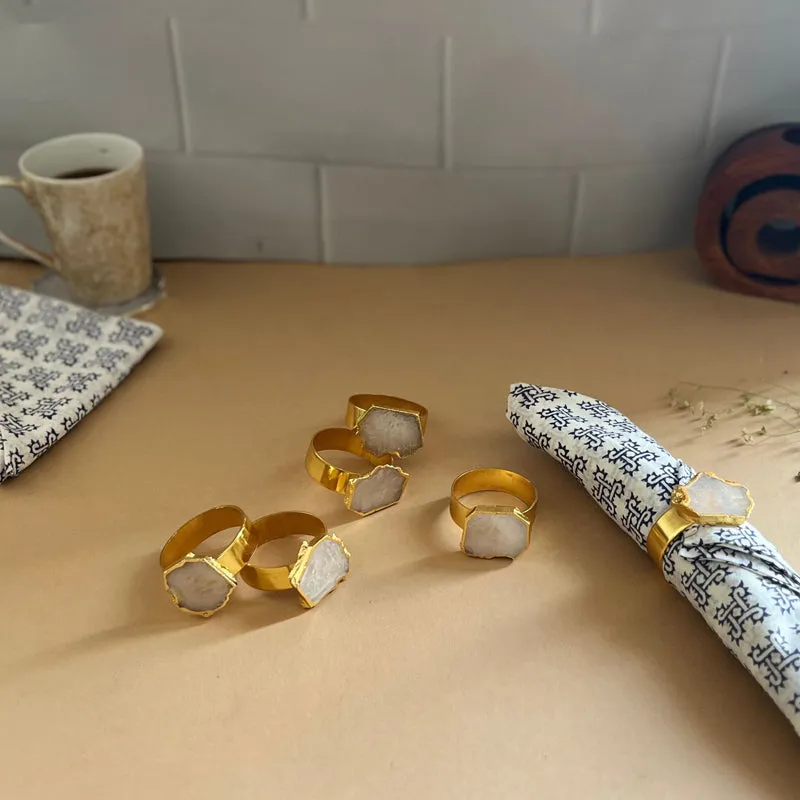 Suzzaine Handcrafted Agate Napkin Rings (White) - Set Of Six