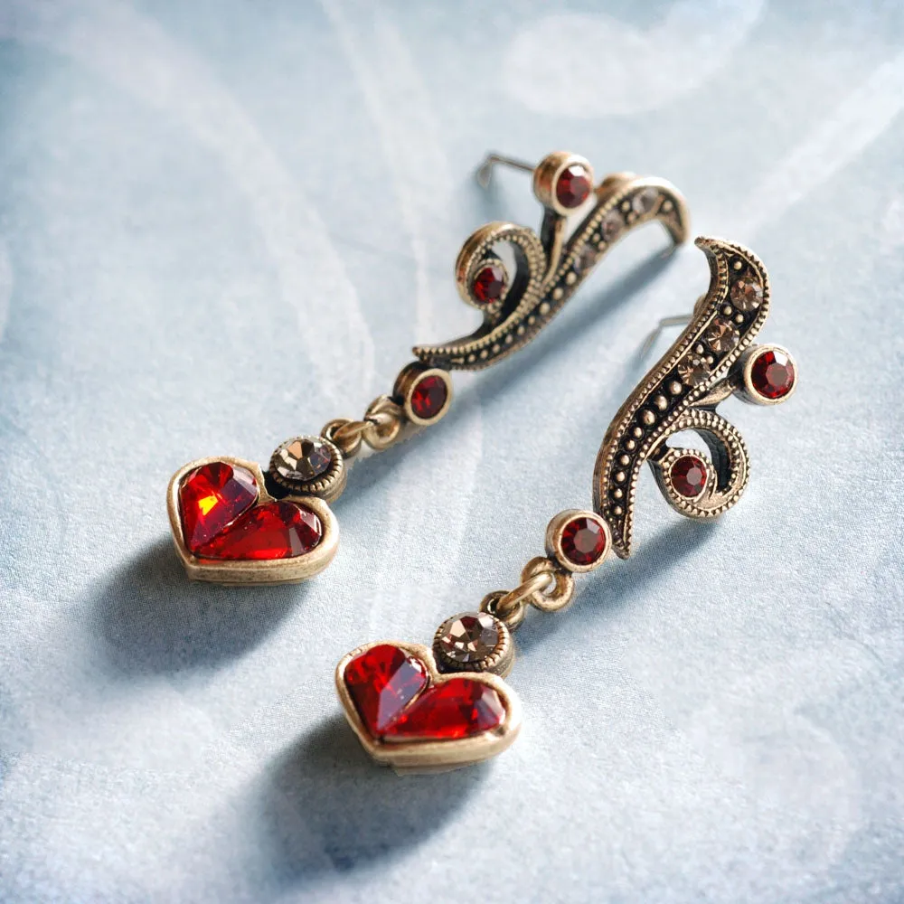 Sweet Romance Garnet Red Swarovski Crystal Heart Pierced Earrings