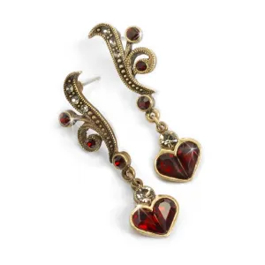 Sweet Romance Garnet Red Swarovski Crystal Heart Pierced Earrings
