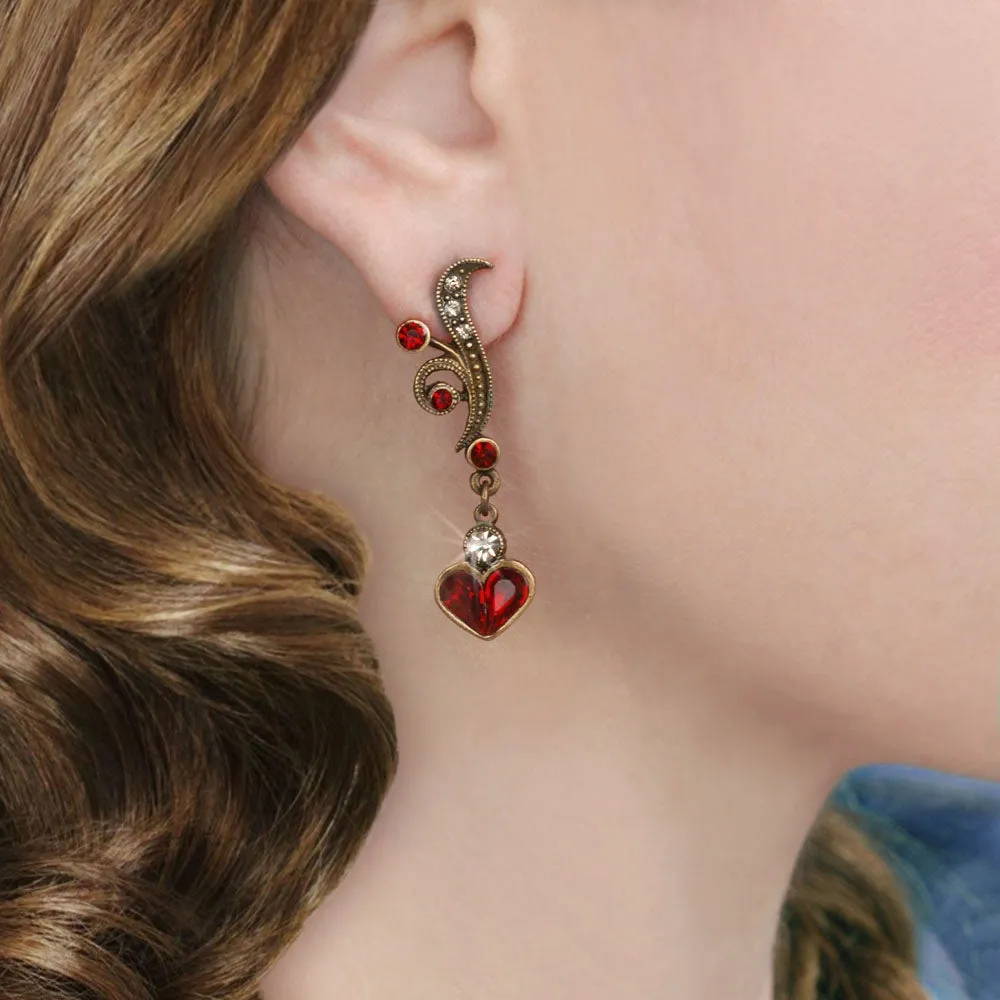 Sweet Romance Garnet Red Swarovski Crystal Heart Pierced Earrings