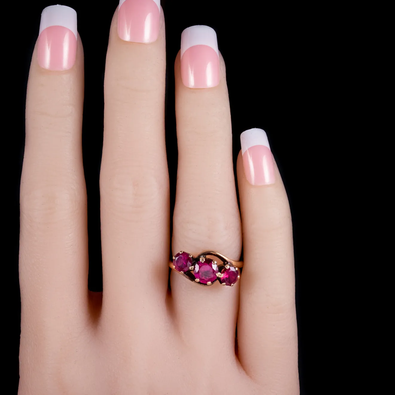 Synthetic Ruby Trilogy Ring 9Ct Rose Gold 2.50Ct Of Ruby