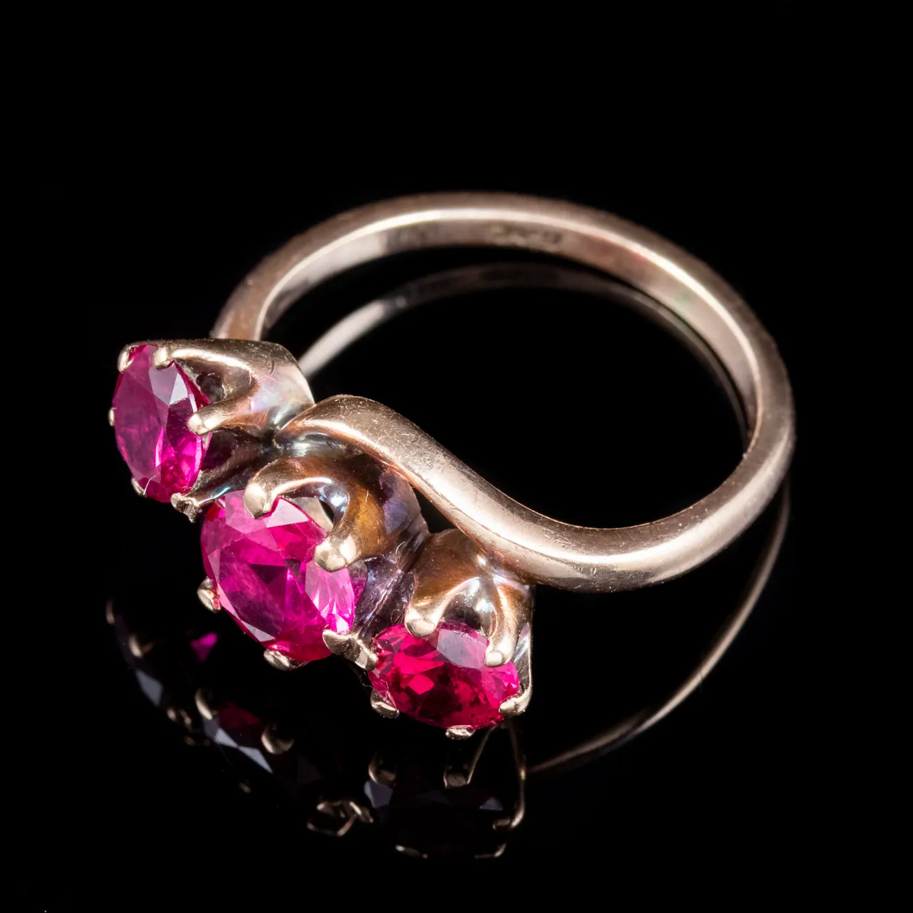 Synthetic Ruby Trilogy Ring 9Ct Rose Gold 2.50Ct Of Ruby