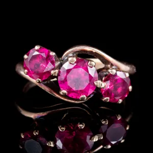 Synthetic Ruby Trilogy Ring 9Ct Rose Gold 2.50Ct Of Ruby