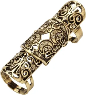 Szxc Jewelry Women's Crystal Double Full Finger Armor Knuckle Ring Adjustable