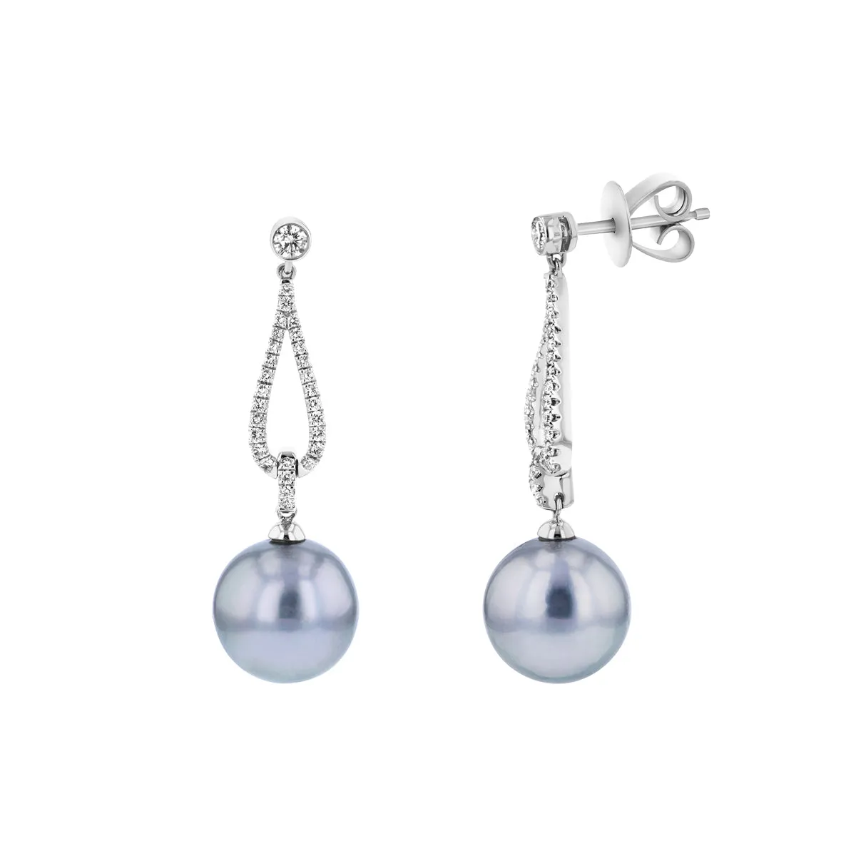 Tahiti Pearl & Diamond Drop Earrings | 9K White Gold