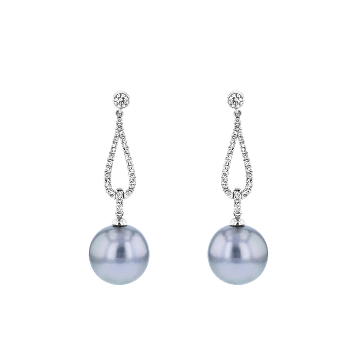 Tahiti Pearl & Diamond Drop Earrings | 9K White Gold