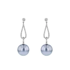 Tahiti Pearl & Diamond Drop Earrings | 9K White Gold
