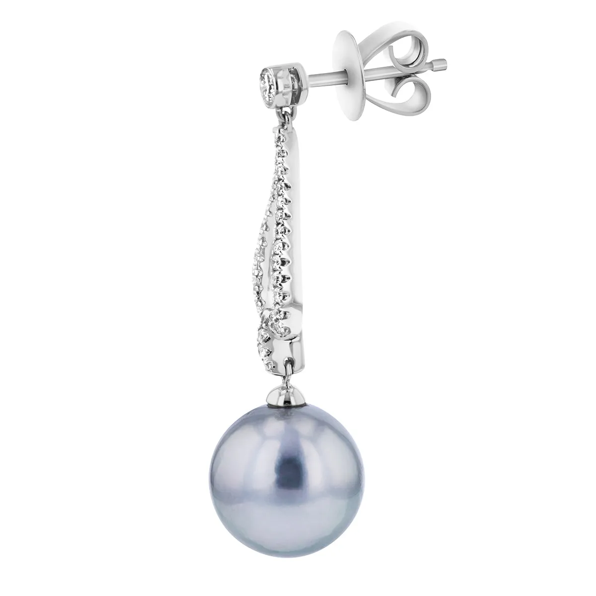 Tahiti Pearl & Diamond Drop Earrings | 9K White Gold