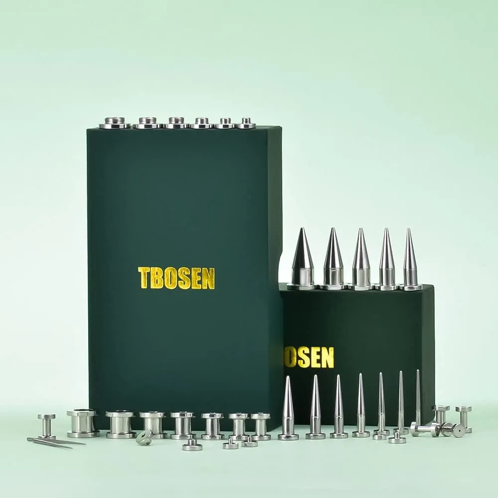 TBOSEN 36PCS Ear Gauge Stretching Kit Stainless Steel Double Flare Alloy Tapers 3 In 1 Plugs Set Eyelet 14G-00G
