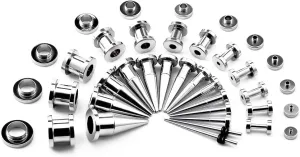 TBOSEN 36PCS Ear Gauge Stretching Kit Stainless Steel Double Flare Alloy Tapers 3 In 1 Plugs Set Eyelet 14G-00G