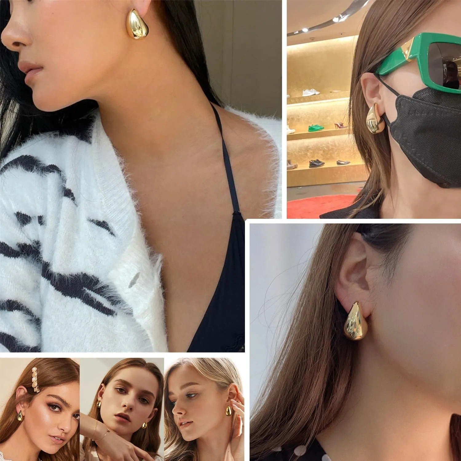 Teardrop Chunky Earrings for Women Trendy Hoop Earring Set Earring Dupes, Fashion Gold Large Drop Earrings