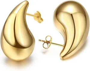 Teardrop Chunky Earrings for Women Trendy Hoop Earring Set Earring Dupes, Fashion Gold Large Drop Earrings