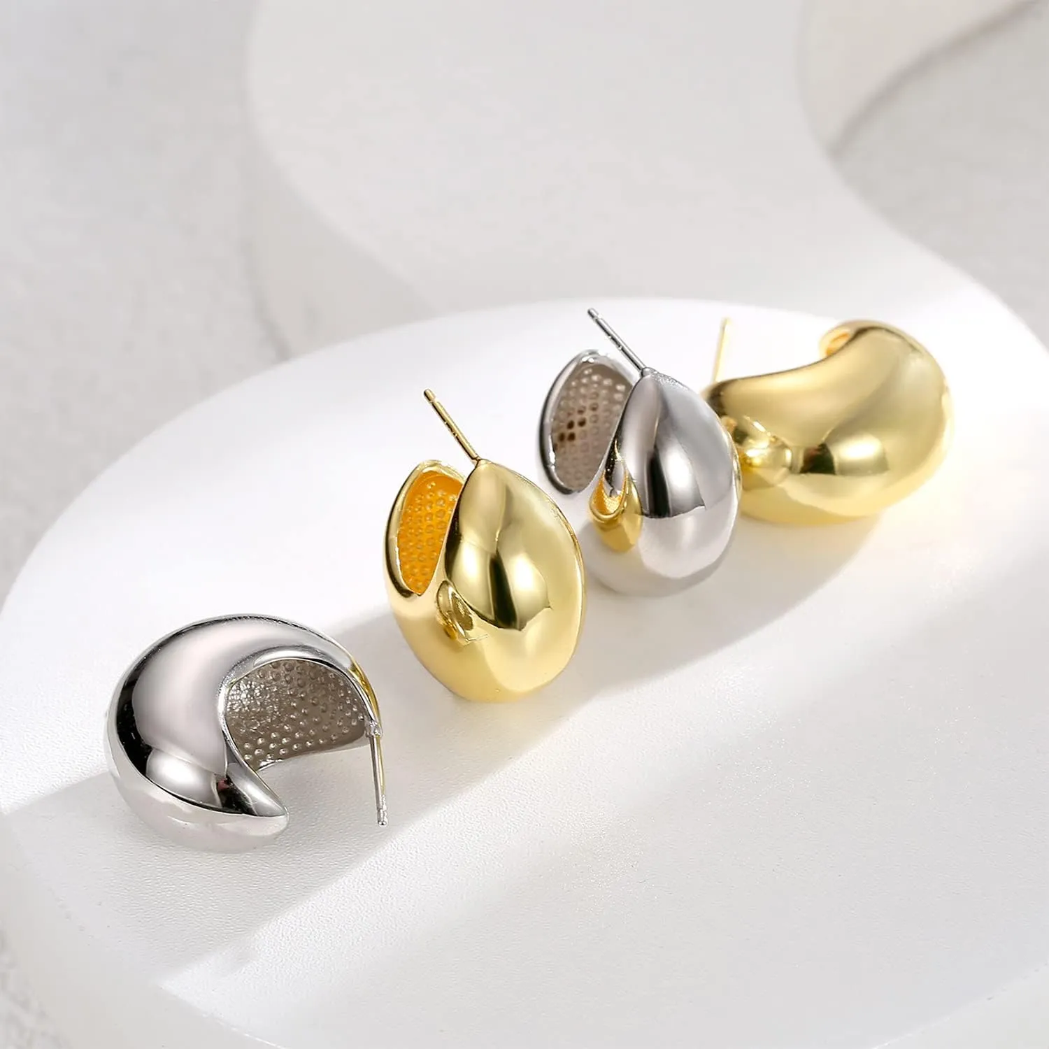 Teardrop Chunky Earrings for Women Trendy Hoop Earring Set Earring Dupes, Fashion Gold Large Drop Earrings