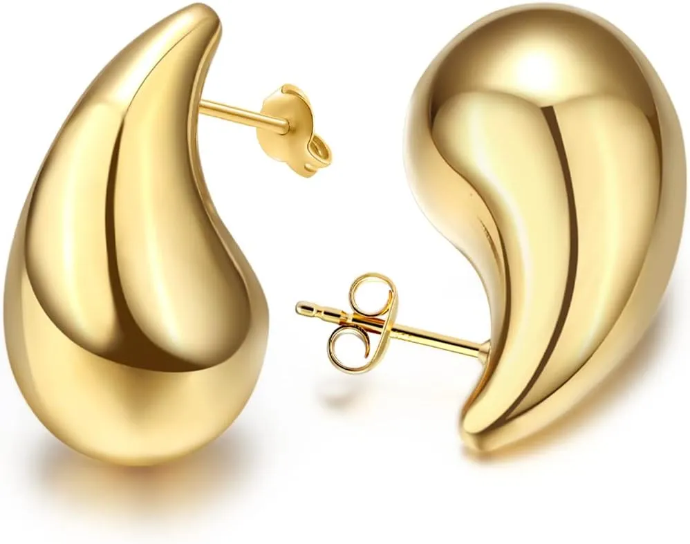 Teardrop Chunky Earrings for Women Trendy Hoop Earring Set Earring Dupes, Fashion Gold Large Drop Earrings