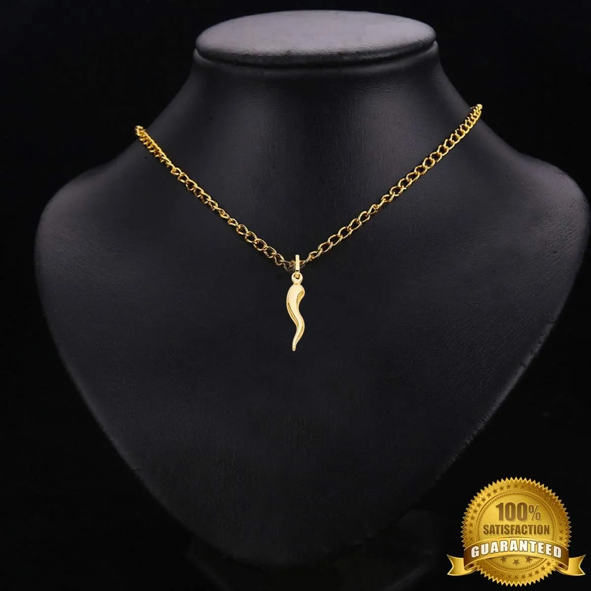 TGDJ 14k Yellow Gold Cornicello Italian Horn Charm Pendant - Height 30 MM Width 6 MM