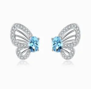 THIALH - FAUNA & FLORA - Aquamarine Diamond Butterfly Stud Earrings