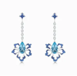 THIALH - FAUNA & FLORA - Aquamarine, Sapphire and Diamond in 18K Yellow Gold Earrings